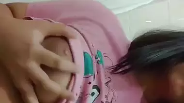 Big boobs cute girl in glasses showing topless body